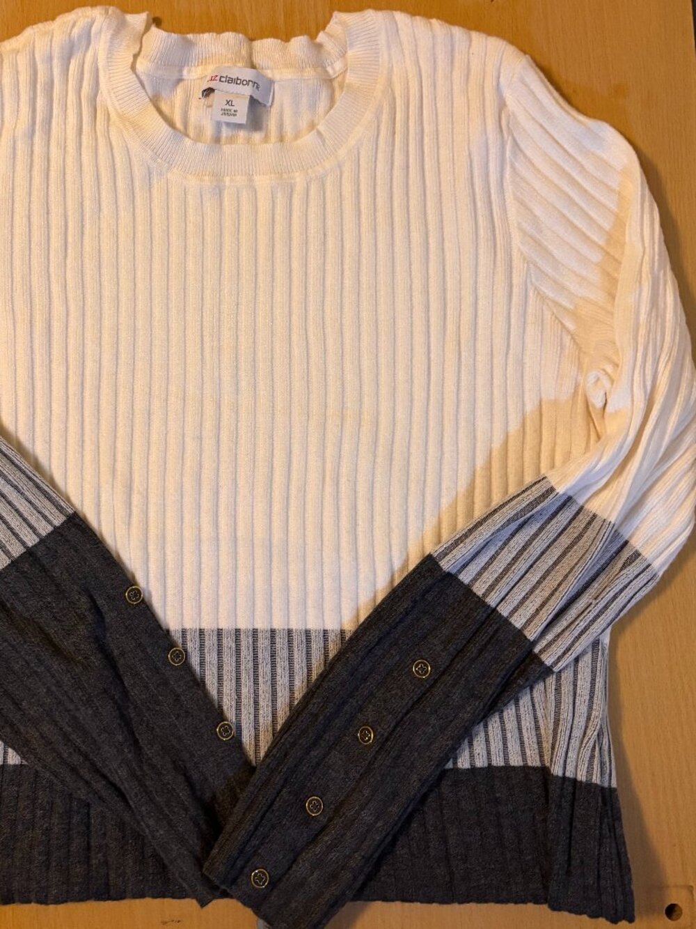Liz Claiborne Colorblock Ribbed Sweater Women’s XL Cream Gray Charcoal